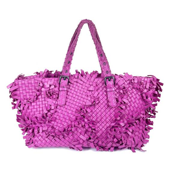 Bottega Veneta Handbags - BOTTEGA VENETA Fuchsia Cabat Lido Patchwork Intrecciato Frayed Handbag Tote